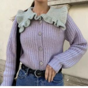 Zara bib collar knit cardigan with rhinestone buttons size medium